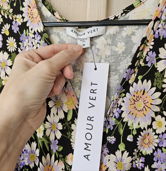 NWT Amour Vert Floral Midi Cottagecore Olive Knit Dress - Picture 2 of 7